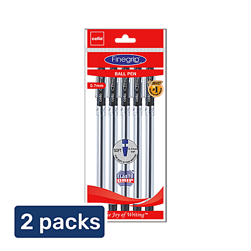 Cello Finegrip Ball Pen - Black, 2 x 5 pcs Multipack