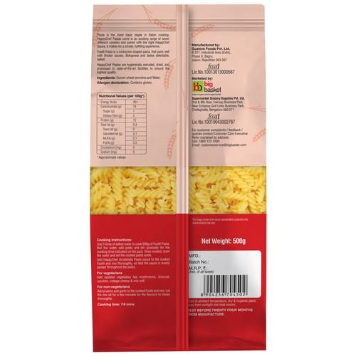 HappyChef Durum Wheat Pasta - Fusilli, 2x500 g Multipack 