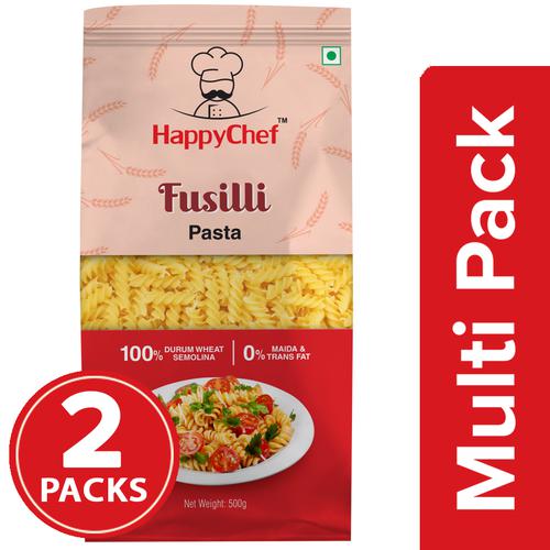 HappyChef Durum Wheat Pasta - Fusilli, 2x500 g Multipack 