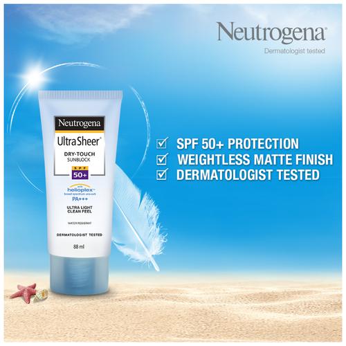 Neutrogena Sun Block - Ultra Sheer Dry Touch Sun Block, SPF 50+, 2x88 ml (Multipack) 