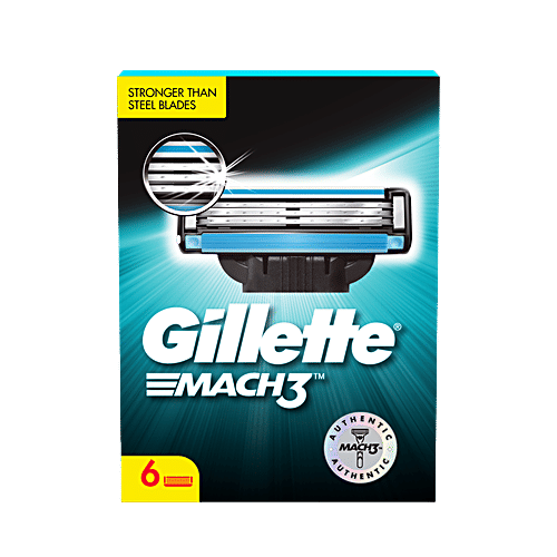 Gillette Mach 3 Shaving Blades 6pcs + Pre Shave Gel Fusion - Hydra Gel Sensitive 195 g, Combo 2 Items 