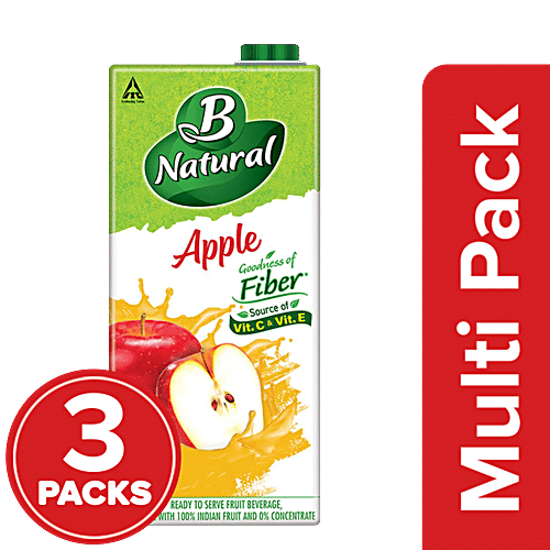 B Natural Apple Fruit Beverage, 3x1 L (Multipack) Ready To Serve Fruit Beverage