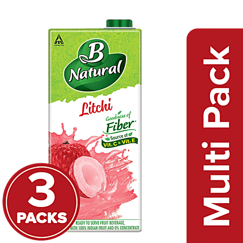 B Natural Litchi Fruit Beverage, 3x1 L (Multipack) 