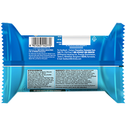 Britannia Nutri Choice Oats Milk & Almond Biscuits, 3 x 75 g (Multipack) 0% Maida