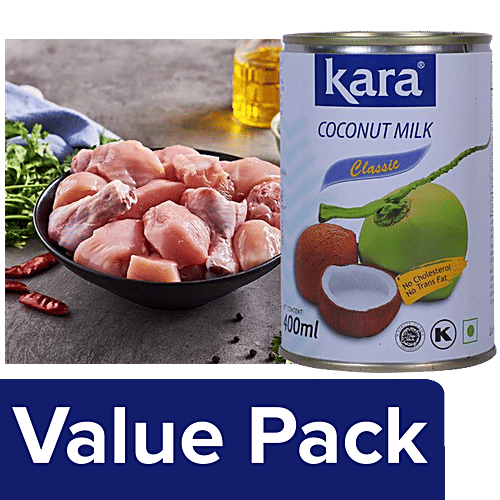 bb Combo Fresho Chicken Curry Cut Without Skin 1 kg + Kara Coconut Milk - Classic 400 ml, Combo 2 Items 