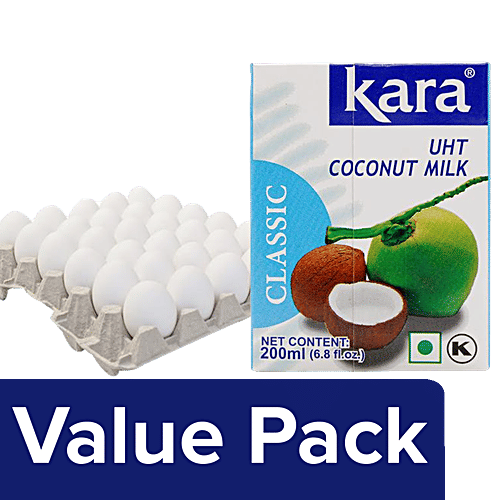bb Combo Fresho Farm Eggs  Medium 30 pcs + Kara Coconut Milk UHT Classic, Imported 200 ml, Combo 2 Items 