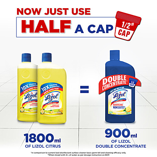 Lizol Double Concentrate Floor Cleaner 900 ml + Harpic Disinfectant Toilet Cleaner 1 L, Combo (Pack of 2) 
