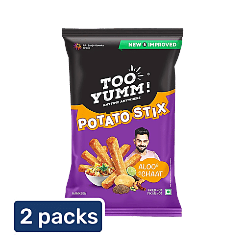 Too Yumm! Aloo Chaat Flavour Potato Stix Namkeen, 2 x 70 g Multipack