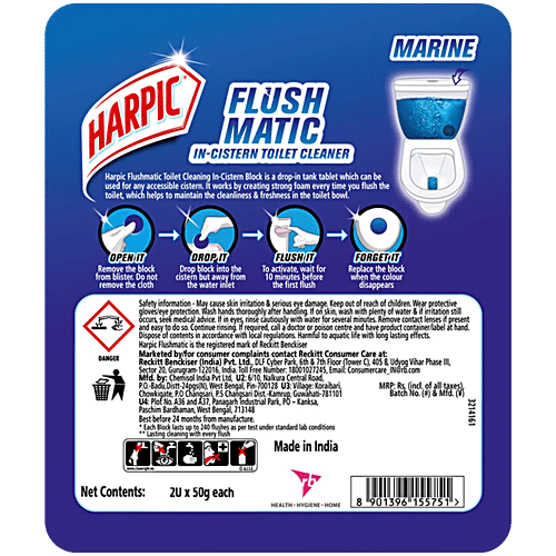 Harpic Power Plus Disinfectant Toilet Cleaner 1 L + Cistern Block - Flushmatic 100g, Combo 2 Items 