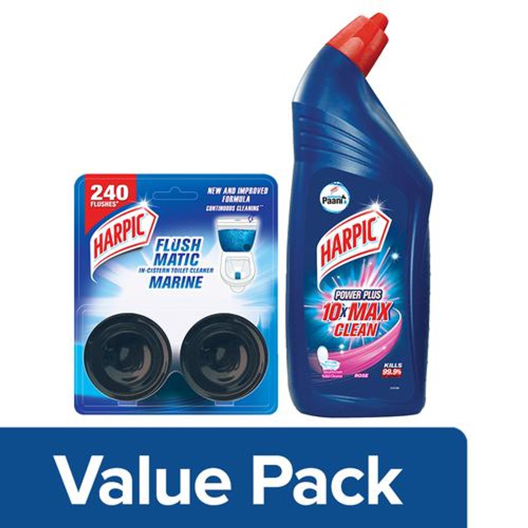 Buy Harpic Power Plus Disinfectant Toilet Cleaner 1 L + Cistern Block Flushmatic 100g Online