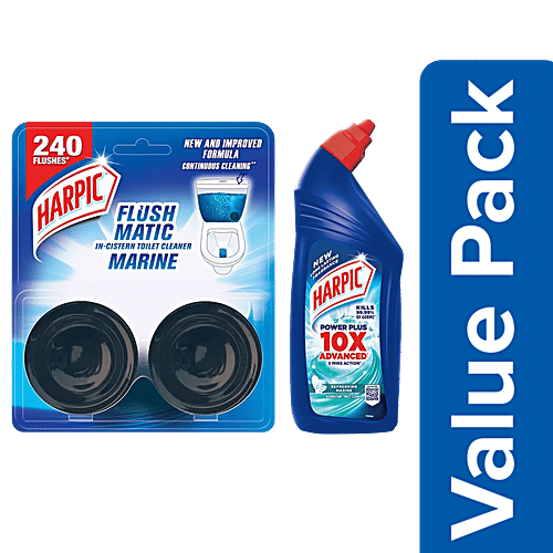 Harpic Power Plus Disinfectant Toilet Cleaner 1 L + Cistern Block - Flushmatic 100g, Combo 2 Items 