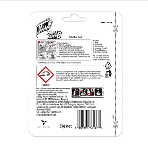 Harpic Power Plus Disinfectant Toilet Cleaner 1 L + Power Fresh 6 Toilet Rim Block 35 g, Combo (2 Items) 