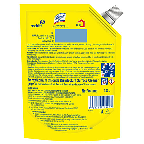 bb Combo Lizol Disinfectant Surface & Floor Cleaner Liquid Lavender 2 L + Refill 1.8 L, Combo 2 Items 