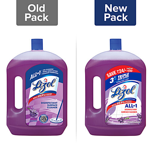 bb Combo Lizol Disinfectant Surface & Floor Cleaner Liquid Lavender 2 L + Refill 1.8 L, Combo 2 Items 