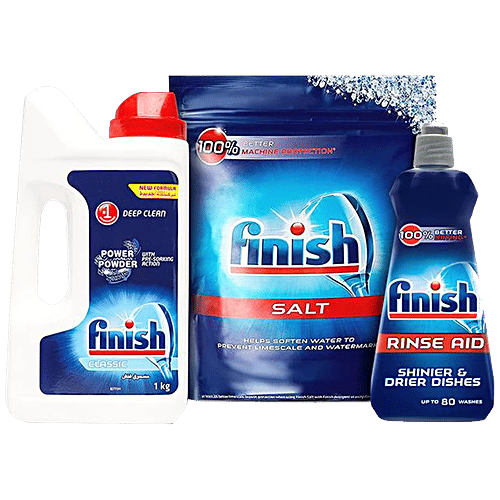 Finish Dishwasher Power Powder Detergent 1 kg + Rinse Aid 400 ml + Salt 2 kg, Combo (Pack of 3) 