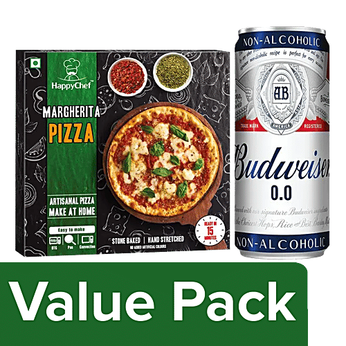 bb Combo Budweiser 00 Non-Alcoholic Beer 330ml + HappyChef Margherita Pizza-Large 310g, Combo 2 Items 