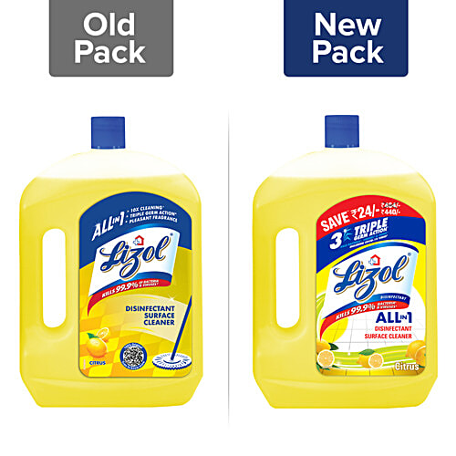 Lizol Disinfectant Surface & Floor Cleaner Liquid - Combo Citrus, 1.8 L + 2 L (2 Items) 