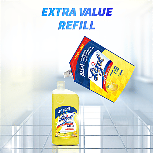 Lizol Disinfectant Surface & Floor Cleaner Citrus Refill Pack 1.8 L + Liquid Citrus 2L, Combo 2 Items 