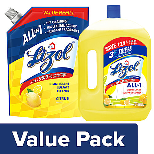Lizol Disinfectant Surface & Floor Cleaner Liquid - Combo Citrus, 1.8 L + 2 L (2 Items) 