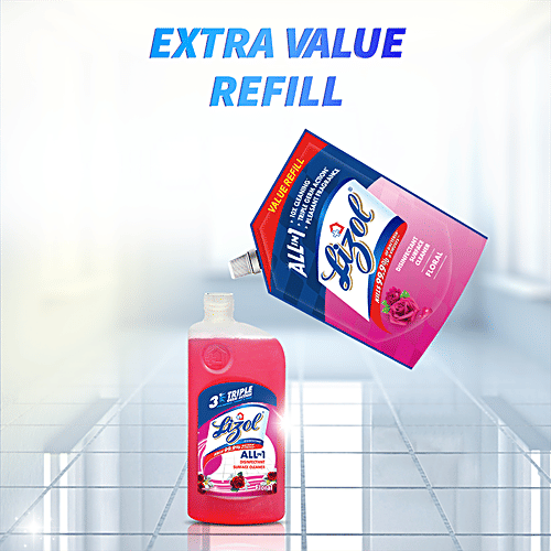 Lizol Disinfectant Surface & Floor Cleaner Floral Refill Pack 1.8 L + Liquid Floral 2L, Combo 2 Items 