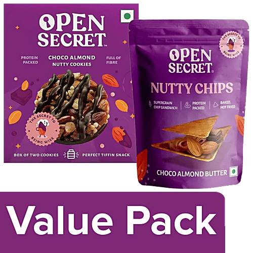 Open Secret 2 Choco Almond Nutty Cookies (2 Cookies Pack) + Choco Almond Nutty Chips, Combo 3 Items 