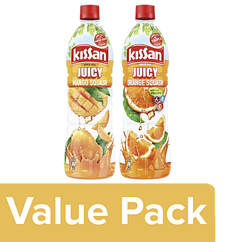 Buy Kissan Juicy Mango Squash, 750 ml + Juicy Orange Squash, 750 ml