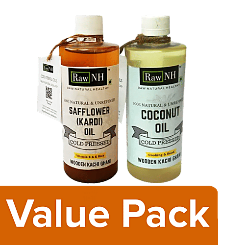 Buy RawNH Cold Pressed Safflower Oil + Coconut Oil (Each 500 ml) Online
