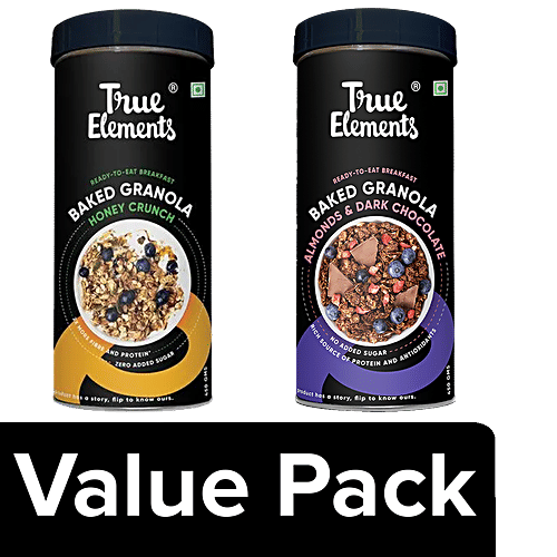 True Elements Baked Granola with Rolled Oats + Baked Granola Almonds Dark Chocolate(each 450g), Combo 2 Items 