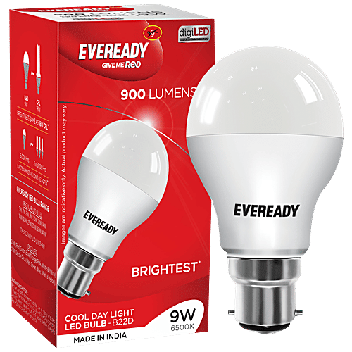 Eveready LED Bulb Base B22D (9 Watt + 14 Watt) (each 1 Pc) + Battery Red AAA 1012, 4 Pcs, Combo 3 Items 