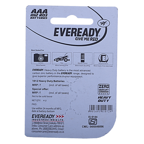 Eveready LED Bulb Base B22D (9 Watt + 14 Watt) (each 1 Pc) + Battery Red AAA 1012, 4 Pcs, Combo 3 Items 