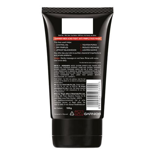 Garnier Men Acno Fight Anti-Pimple Facewash for Acne Prone Skin, 2x150 g (Multipack) 
