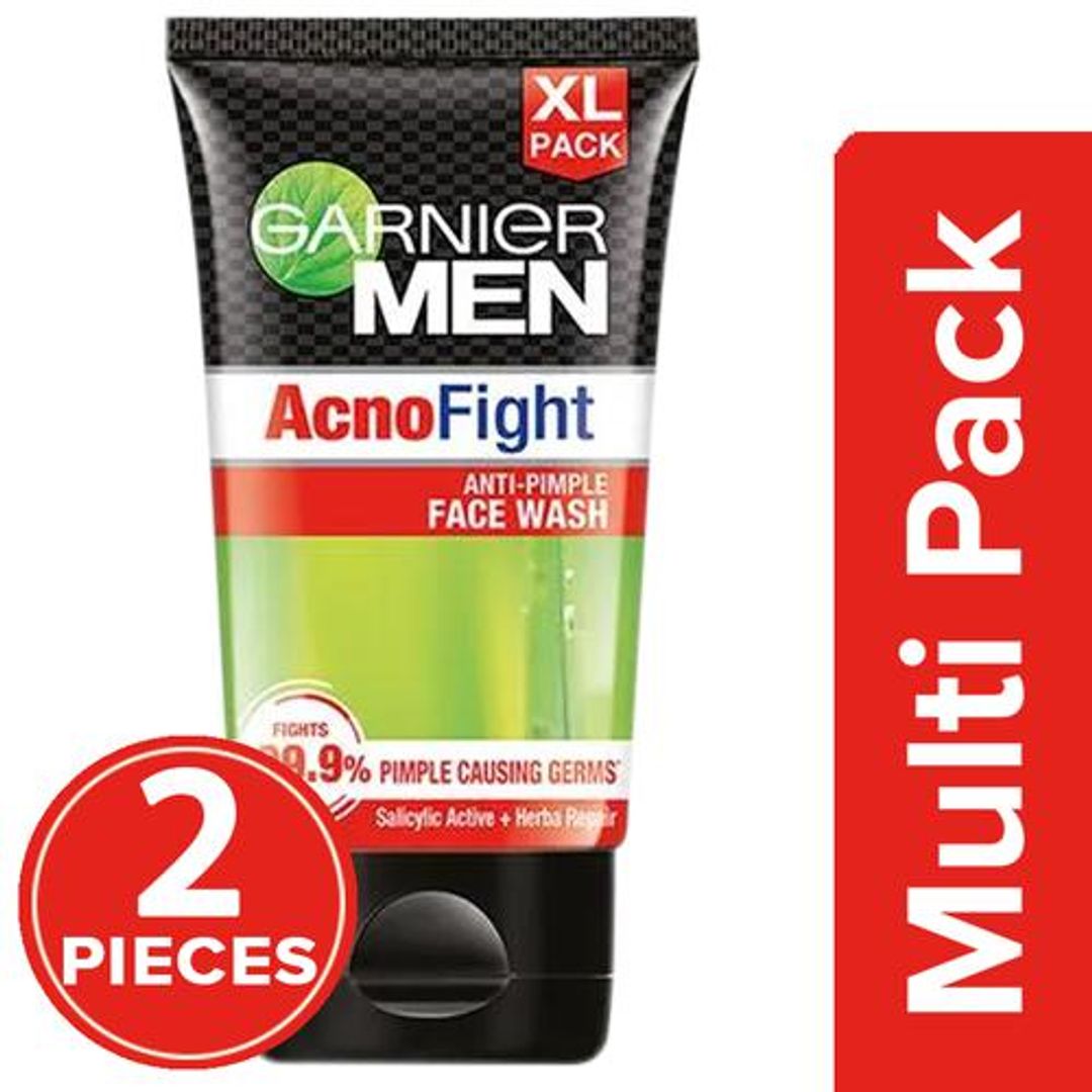 Garnier Men Acno Fight Anti-Pimple Facewash for Acne Prone Skin, 2x150 g (Multipack)