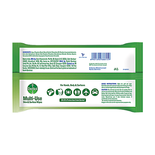 Dettol Wipes - Original, Sanitize Skin & Surfaces, Safe On Skin, Resealable Lock-lid, 2 x 40 pulls Multipack 