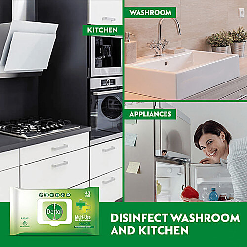 Dettol Wipes - Original, Sanitize Skin & Surfaces, Safe On Skin, Resealable Lock-lid, 2 x 40 pulls Multipack 