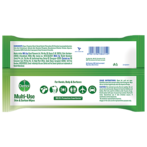 Dettol Wipes - Original, Sanitize Skin & Surfaces, Safe On Skin, Resealable Lock-lid, 3 x 40 pulls Multipack