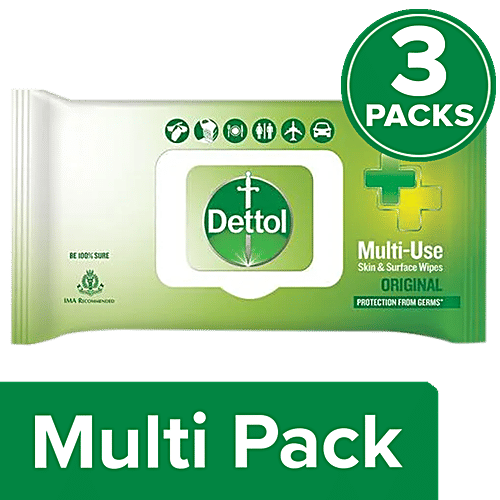 Dettol Wipes - Original, Sanitize Skin & Surfaces, Safe On Skin, Resealable Lock-lid, 3 x 40 pulls Multipack
