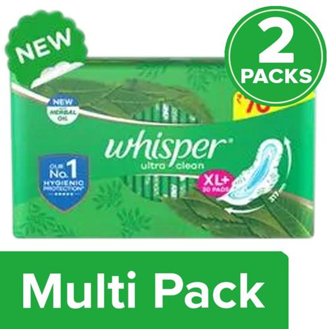 Whisper  Sanitary Pads - Extra Large Plus, Ultra Clean, 2x30 pcs (Multipack)