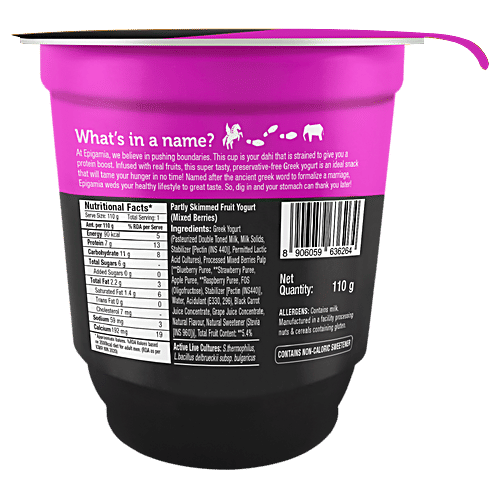 Buy Epigamia Greek Yogurt Mixed Berry, No Added Sugar, Cup Online at