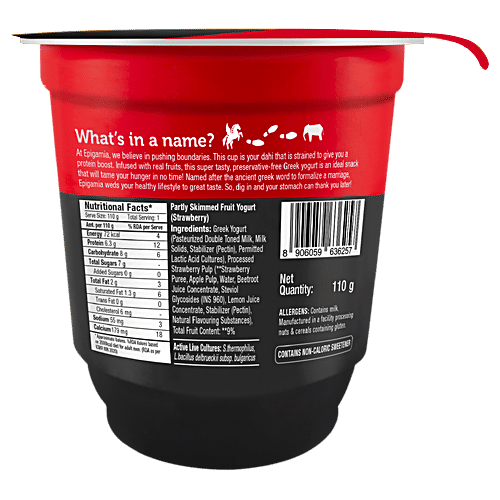 Buy Epigamia Greek Yogurt Strawberry, No Added Sugar, Cup Online at