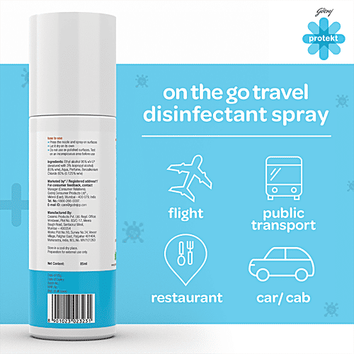 Godrej Protekt On The Go Travel Disinfectant Citrus Fragrance 85ml + Face Mask GP95+ - Blue 1pc, Combo 2 Items 