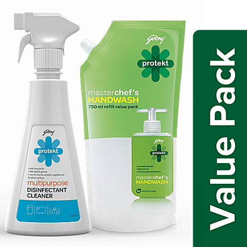 Godrej Protekt Germ Fighter Handwash Neem 750 ml + Multi-purpose Disinfectant Cleaner 500 ml, Combo 2 Items