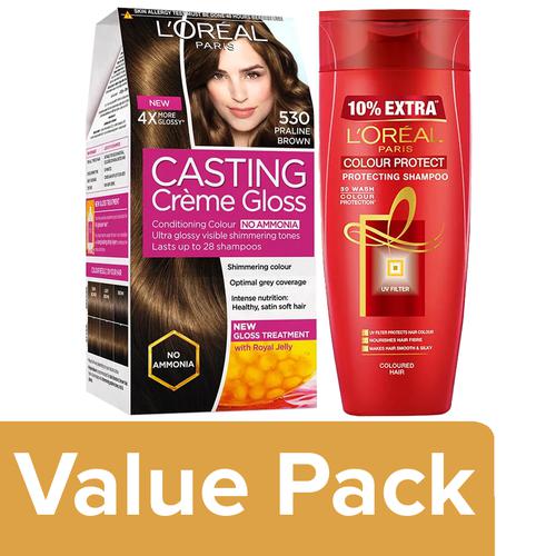 Buy Loreal Paris Hair Color  g + 72 ml, 530 Praline Brown + Color  Protect Shampoo 175 ml Online at Best Price of Rs 700 - bigbasket