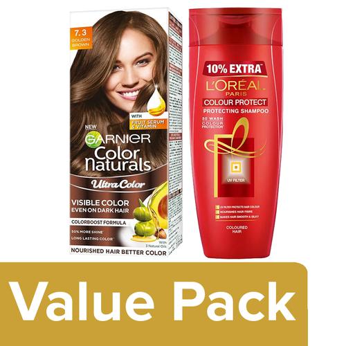 Buy bb Combo Garnier Ultra Hair Color Golden Brown (55ml + 50g) + Loreal  Paris Shampoo 75ml Online at Best Price of Rs 268 - bigbasket