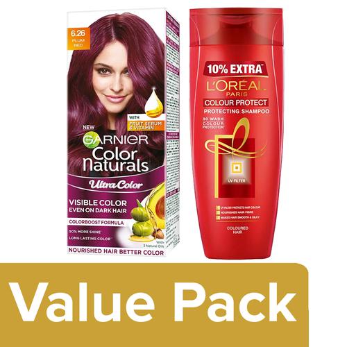 Buy bb Combo Garnier Ultra Hair Color Plum Red (55ml + 50g) + Loreal Paris  Shampoo 75ml Online at Best Price of Rs 268 - bigbasket