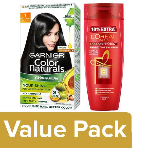 Buy bb Combo Garnier Hair Color (70ml+60g) Shade 1, Natural Black+Loreal  Paris Shampoo 75ml Online at Best Price of Rs 249 - bigbasket