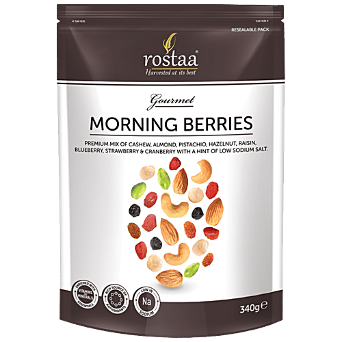 Rostaa Berries - Morning 340 g Pouch + Mixed Dry Fruits - Trail Mix 340 g Pouch, Combo 2 Items