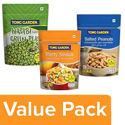 Tong Garden Party Snack 180 g + Salted Peanuts 160 g + Wasabi Coated Green Peas 180 g, Combo 3 Items 
