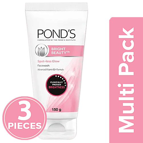 Ponds Bright Beauty Spot-less Fairness & Germ Removal Facewash, 3x150 g Multipack 