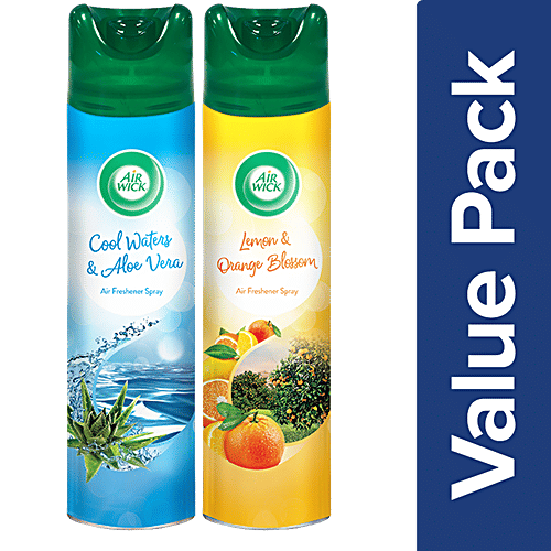 Airwick Room Freshener Spray, Cool Water & Aloe Vera and Lemon & Orange Blossom, 245 ml each (Pack fo 2) 