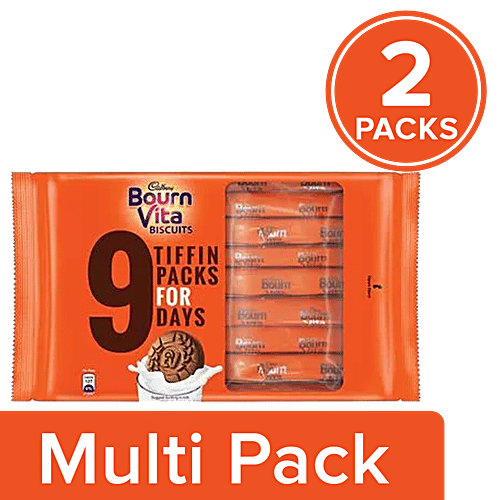 Cadbury Bournvita Biscuits Cadbury Biscuits - Tiffin Pack, 250 g (With 9 Flow Packs) -Pack of 2, 2x250 g Multipack 